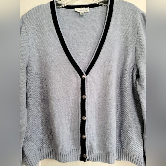 St John Sport Santana Wool Blend Cardigan Size Medium Contrast Trim Blue - Picture 5 of 14